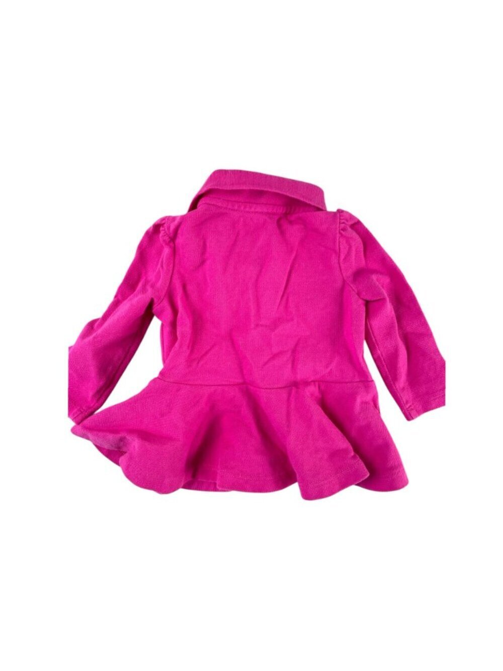 Ralph Lauren Baby Girl Pink Piqué Peplum Long-Sleeve Polo Dress SZ 9M Preppy Des - Picture 2 of 5
